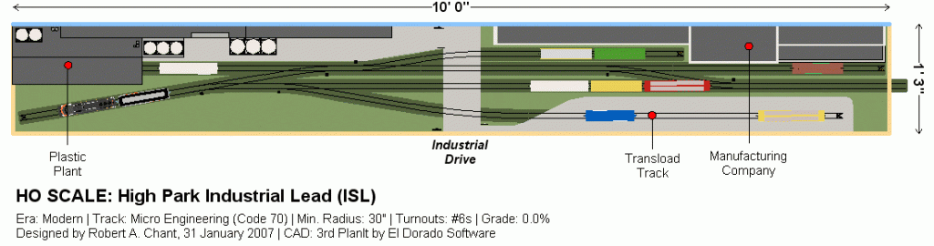 ho scale track plan of a park design that includes 3 rails