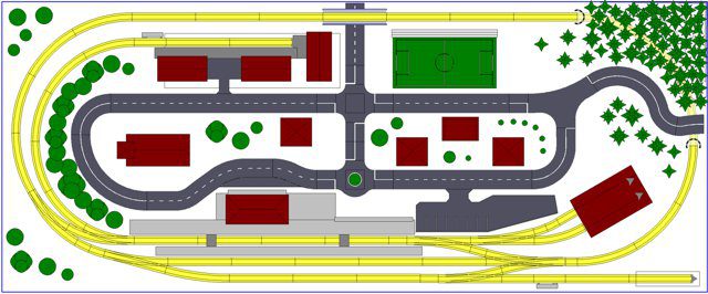 small ho scale track plan in a village