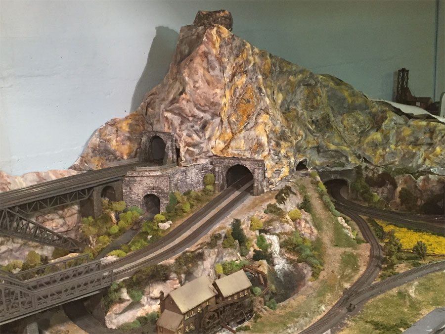 double mainline n scale track through mountain side 