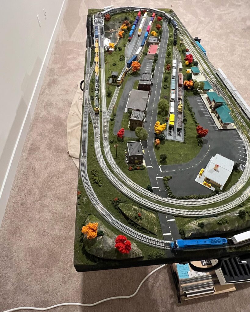 N scale layout that utilizing a door as a baseboard