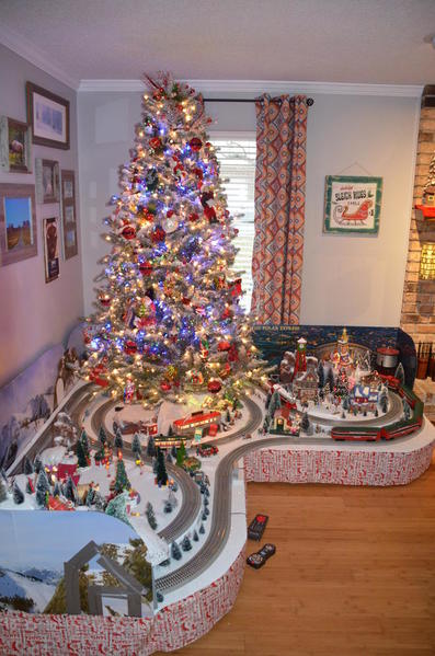 multi-tiered christmas tree train layout